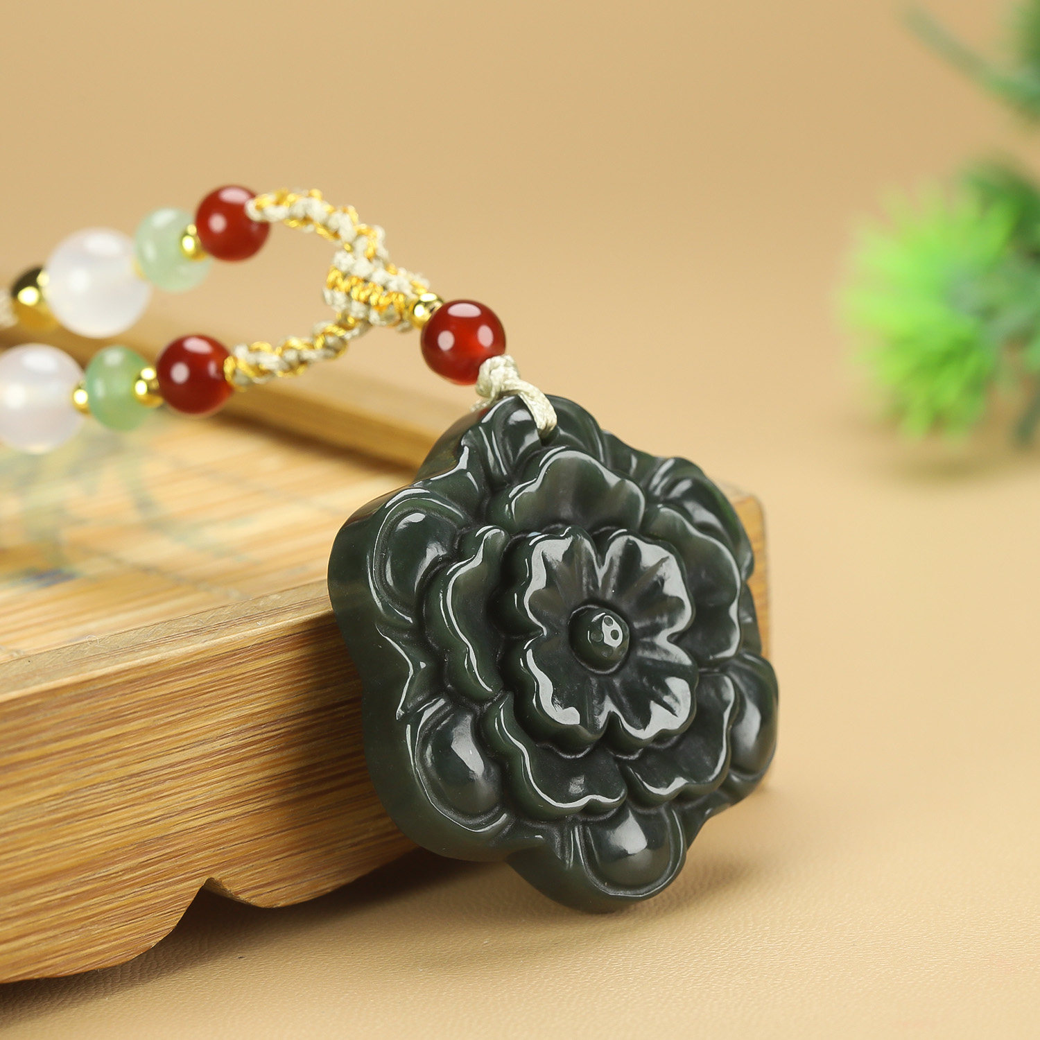 保真和田玉花开富贵玉吊坠天然新疆墨绿青玉吉祥项链挂件毛衣链坠