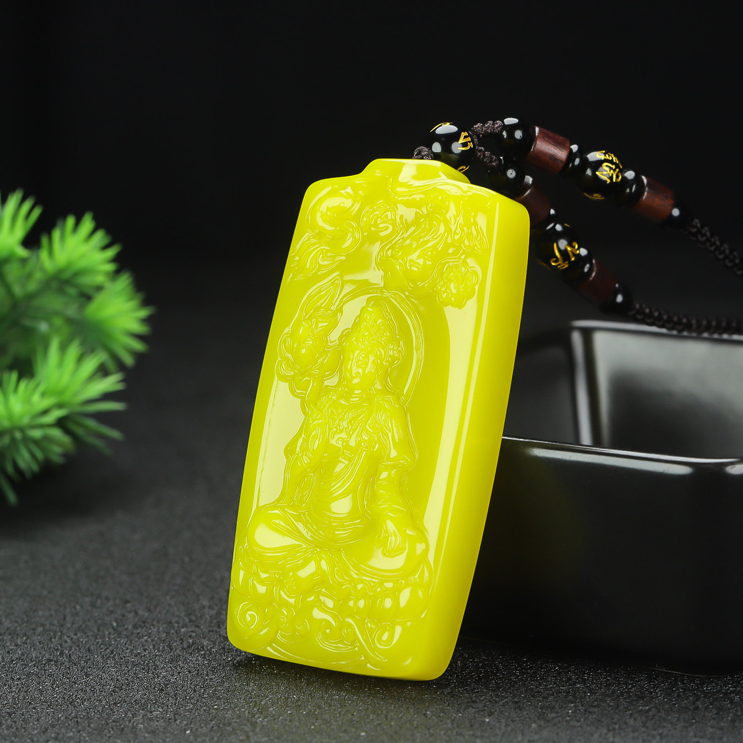 天然黄龙玉莲花观音吊坠和田玉黄玉菩萨平安牌挂件玉佛项链挂坠