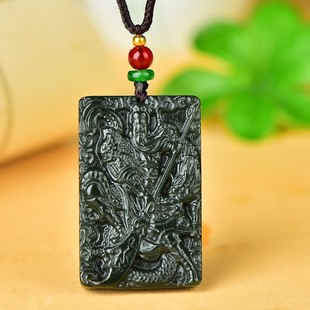 精雕新疆和田玉青玉关公吊坠男士项链玉牌关二爷牌子男款霸气挂件