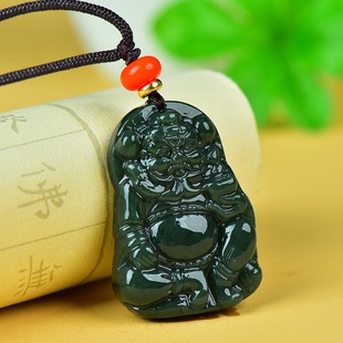 正品新疆和田青玉招财纳福钟馗吊坠男女天然玉石雕刻项链挂件证书
