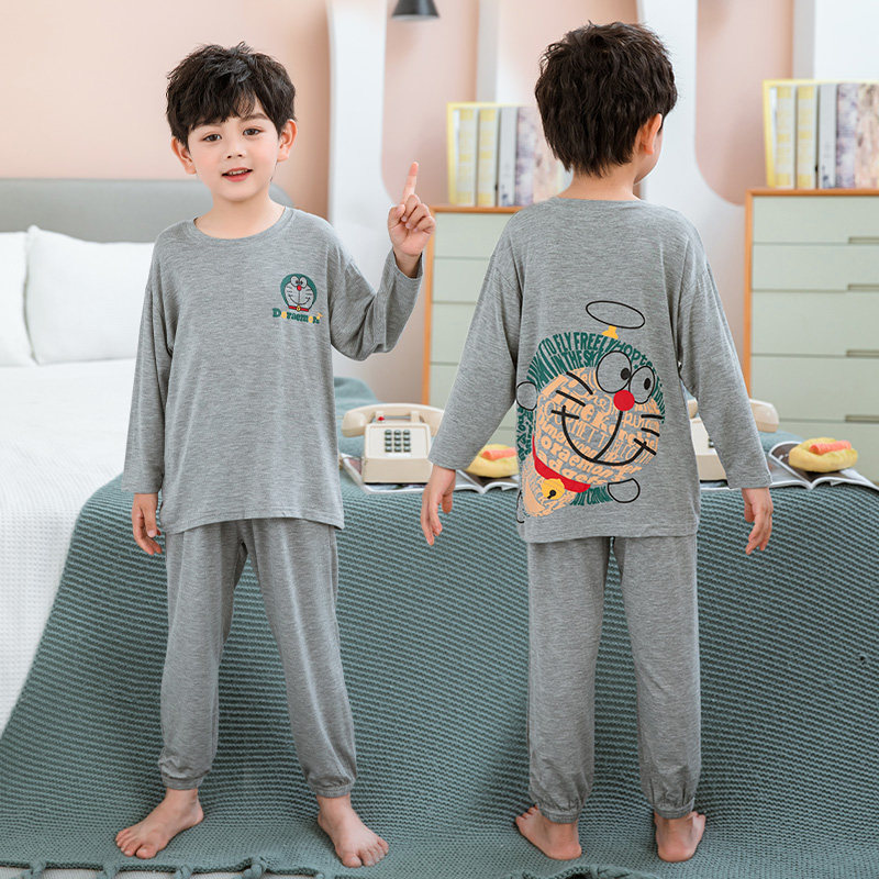 莫代尔春秋儿童睡衣薄款中大童亲子空调服男童夏季长袖家居服套装