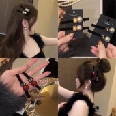 秋冬丝绒水钻刘海发夹2024新款 前额侧边夹鸭嘴夹子bb夹头饰女