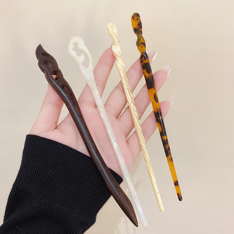 复古一字发簪木质u型钗子古风桃木发钗高级感小众设计女盘发头饰