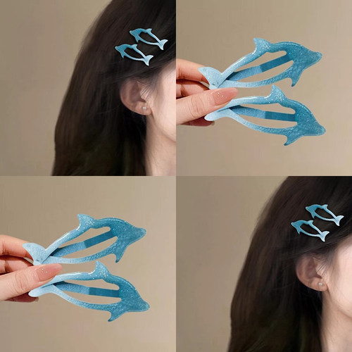 多巴胺蓝色海豚发夹边夹侧边甜美bb夹碎发刘海夹发卡2025新款发饰