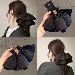 韩系双层条纹裙摆大肠发圈低马尾扎头发头饰2025新款高端头绳发绳