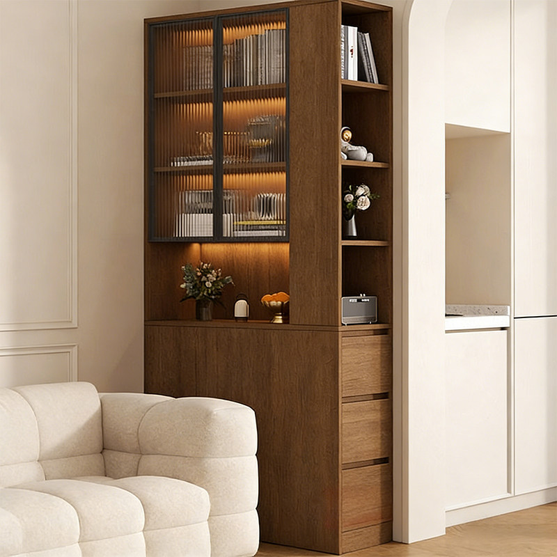 实木书柜沙发边柜客厅转角储物柜侧边抽拉夹缝柜靠墙奶油风窄柜子