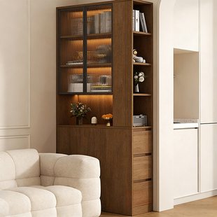 实木书柜沙发边柜客厅转角储物柜侧边抽拉夹缝柜靠墙奶油风窄柜子