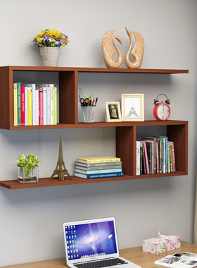 家用墙上置物架免打孔卧室墙壁装饰木质壁挂书架隔板墙面收纳柜子