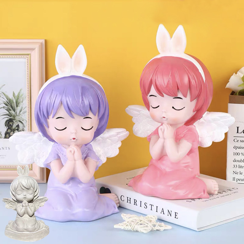 23cm高15cm宽-兔耳翅膀天使女孩石膏娃娃模具卡通乳胶手工制作