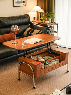 北美樱桃木色客厅可升降移动折叠茶几家用现代简约大容量边几矮桌