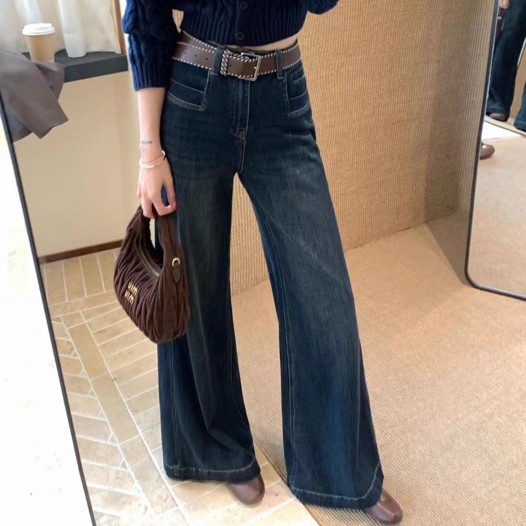 Hakie复古蓝水洗高腰四面弹力显瘦直筒阔腿牛仔裤女拖地长裤#9583,女装/女士精品,牛仔裤,淘宝优惠券,粉丝福利购,淘宝优惠卷