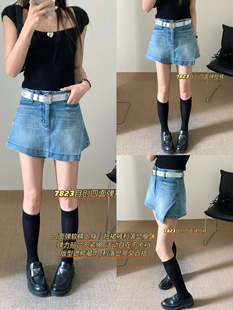 SALIN莎琳7823不规则设计巨显瘦弹力牛仔短裤女百搭a字半身短裙裤