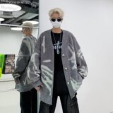 美式复古植绒开衫毛衣针织衫男秋装宽松高街嘻哈外套V领MY231，男装针织衫/毛衣，星座603-2