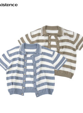 IN EXISTENCE存世25SS 镂空针织提花撞色海岛短袖衬衫