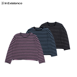 IN EXISTENCE存世26SS条纹撞色羊毛马海毛混纺卷边针织长袖打底衫