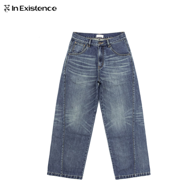 IN EXISTENCE26SS「翡翠」泰国进口汉麻棉解构竹节宽松直筒牛仔裤