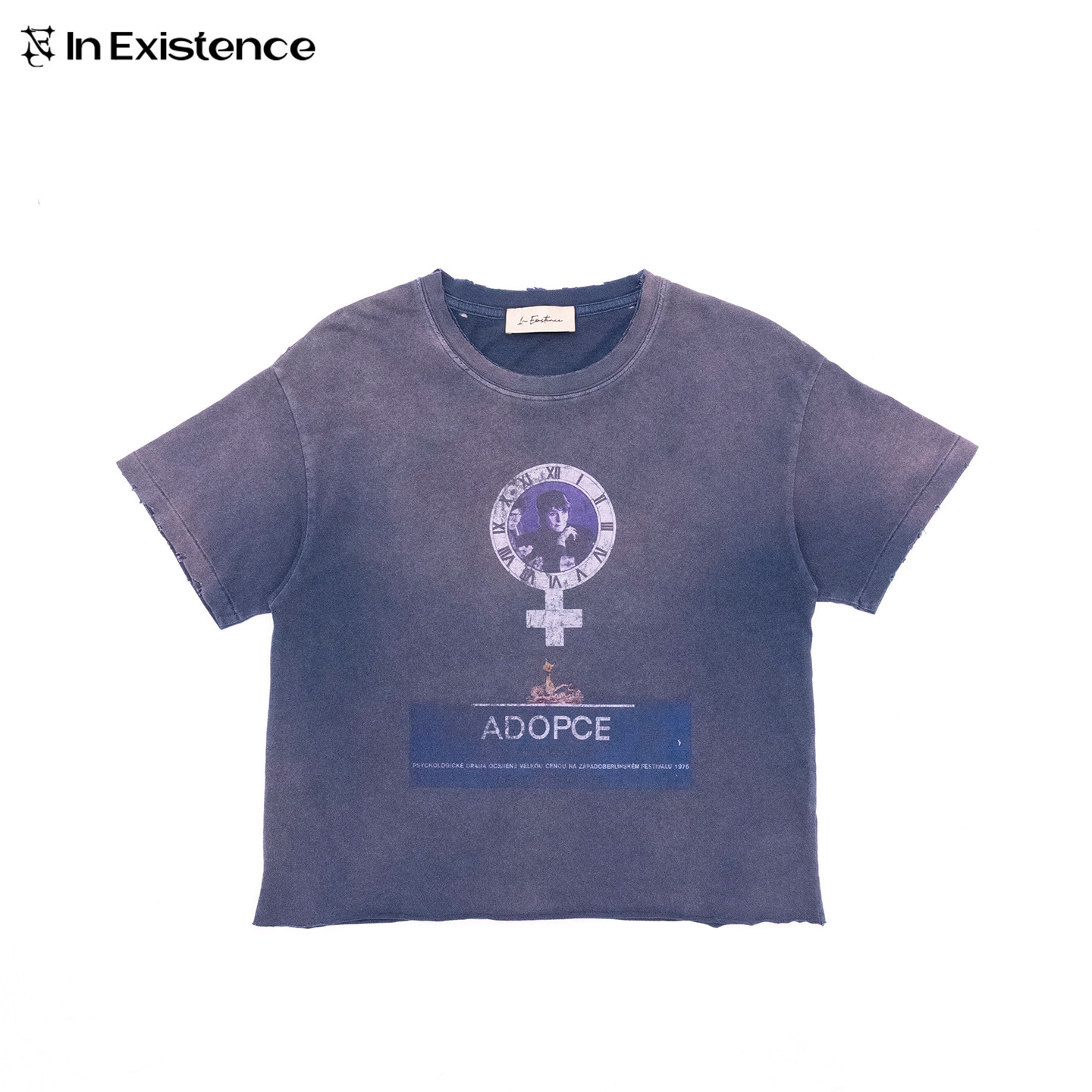 IN EXISTENCE26SS「ADOPCE」成衣染色日晒褪色水洗单缝线印花短袖