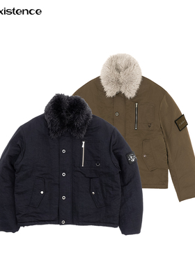 IN EXISTENCE存世 24FW可拆卸毛领贴布刺绣褶皱猎装棉服夹克外套