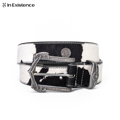 IN EXISTENCE存世26SS「星芒」头层牛皮复古奶牛纹胎牛毛银币腰带