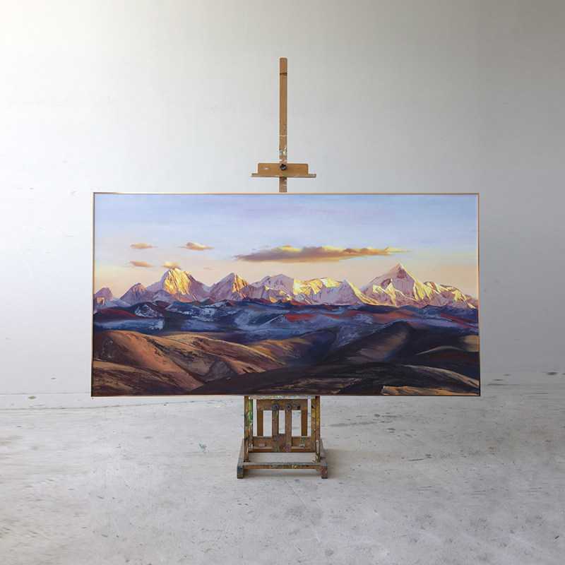 牧夏原创手绘油画《贡嘎》日照金山客厅沙发装饰画肌理画卧室挂画