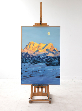 牧夏三千山手绘《博格达峰日月同辉》客厅沙发背景装饰画玄关挂画