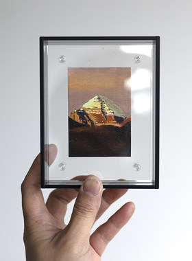 牧夏手绘油画《冈仁波齐日照金山》桌面摆件客厅挂画亚克力礼品画
