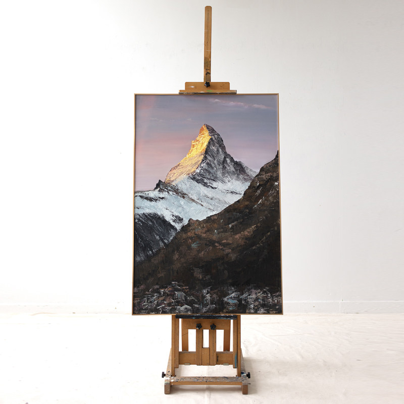牧夏三千山手绘《马特洪峰》日照金山客厅装饰画 沙发背景墙挂画