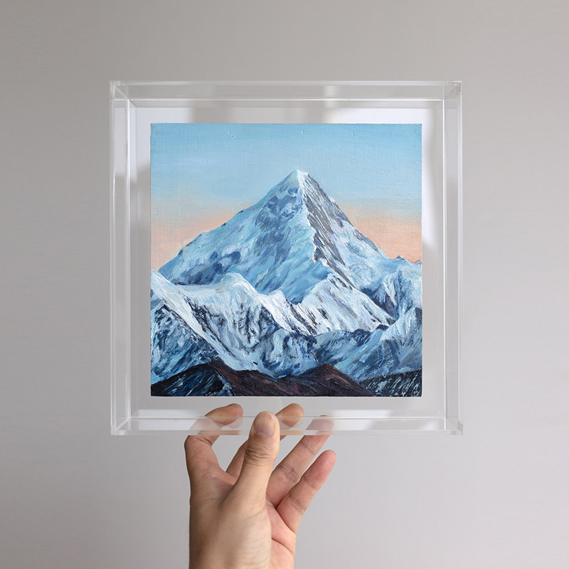 牧夏原创手绘油画《贡嘎山》客厅沙发装饰画桌摆件礼物送人礼品