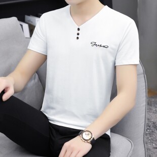 V领短袖 潮流鸡心领夏衫 T恤夏装 纯棉冰感内搭短轴半袖 薄款 青年男装