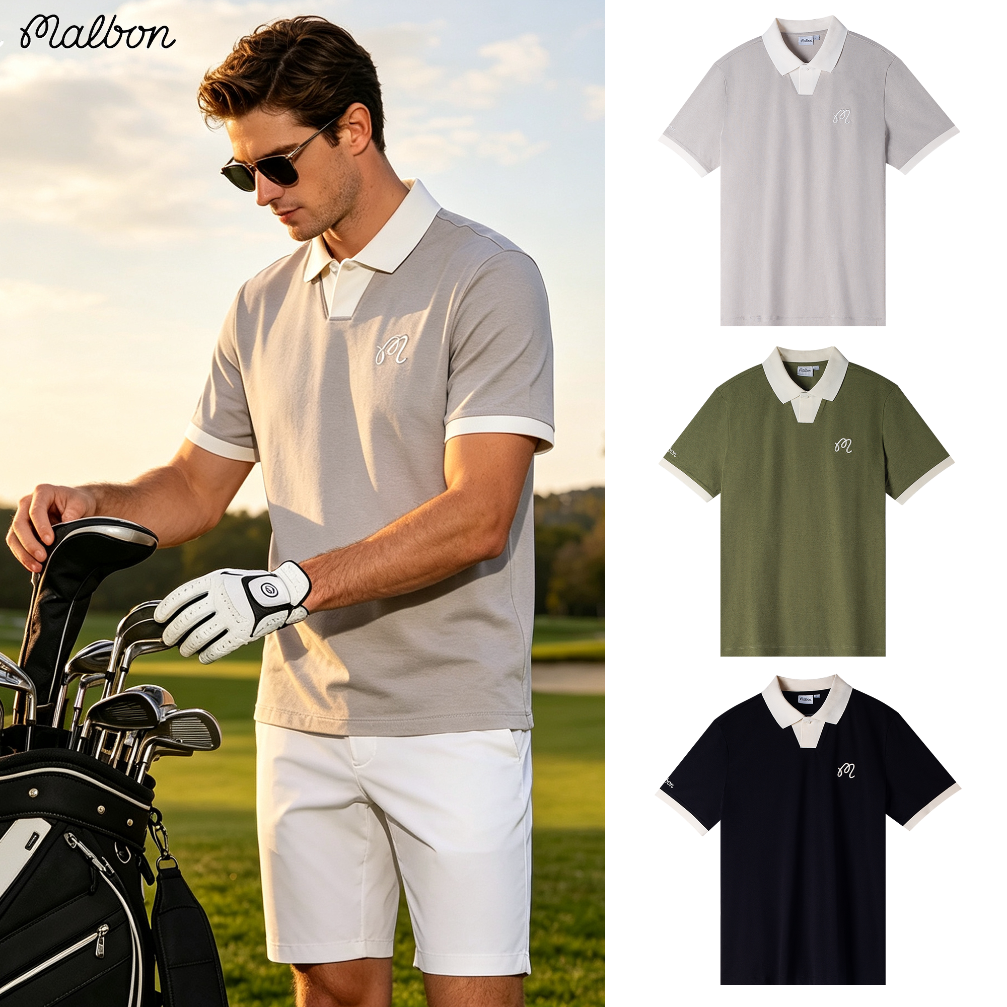 malbon高尔夫男装网球服Polo衫