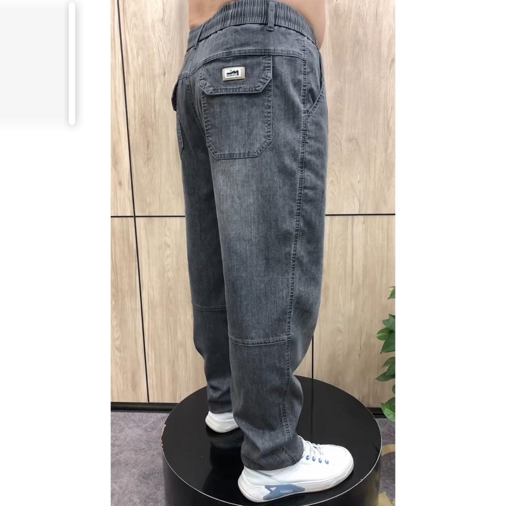 松紧腰长裤水洗春秋季宽松牛仔裤