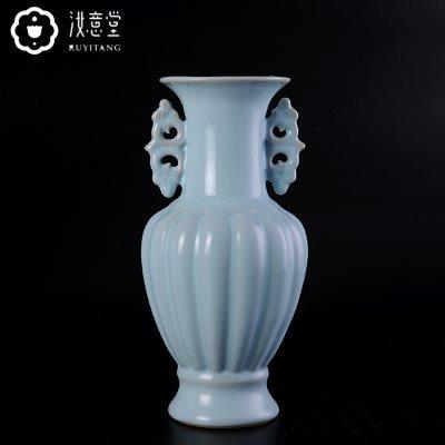 仿古汝窑瓷器陶瓷双耳花瓶青瓷高级感古典家居客厅博古架装饰摆件
