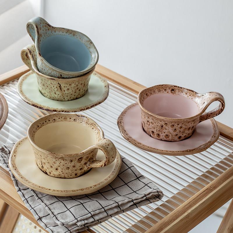 覆古窑变咖啡杯碟陶瓷简约个性杯子家用早餐杯高档精致下午茶杯