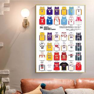 现代北欧NBA篮球科比纪念球衣队服运动服装店装饰画人物壁画挂画