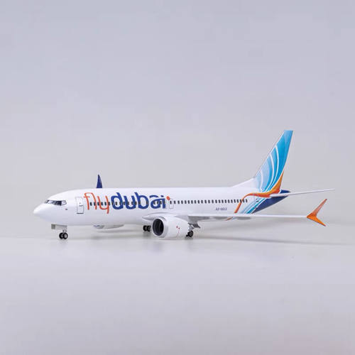 迪拜航空波音B737MAX感应LED灯仿真轮子塑料静态观赏飞机模型合金