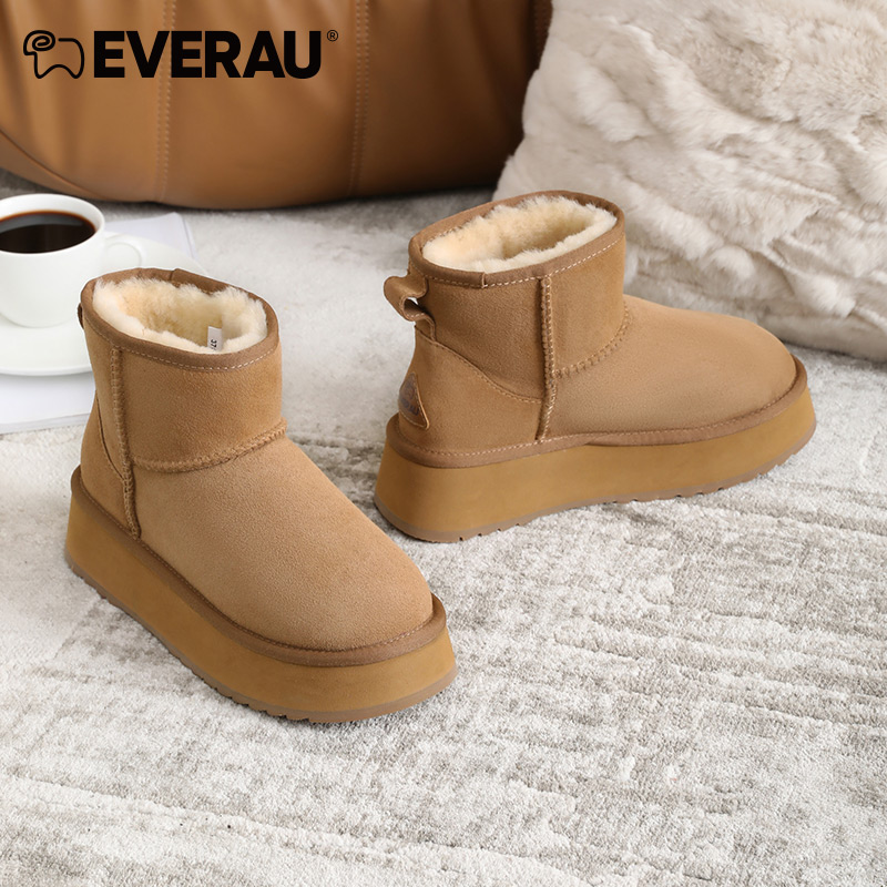 EVERAU冬季羊皮毛一体厚底雪地靴
