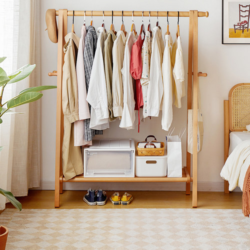 实木卧室落地挂衣架简易加粗用料