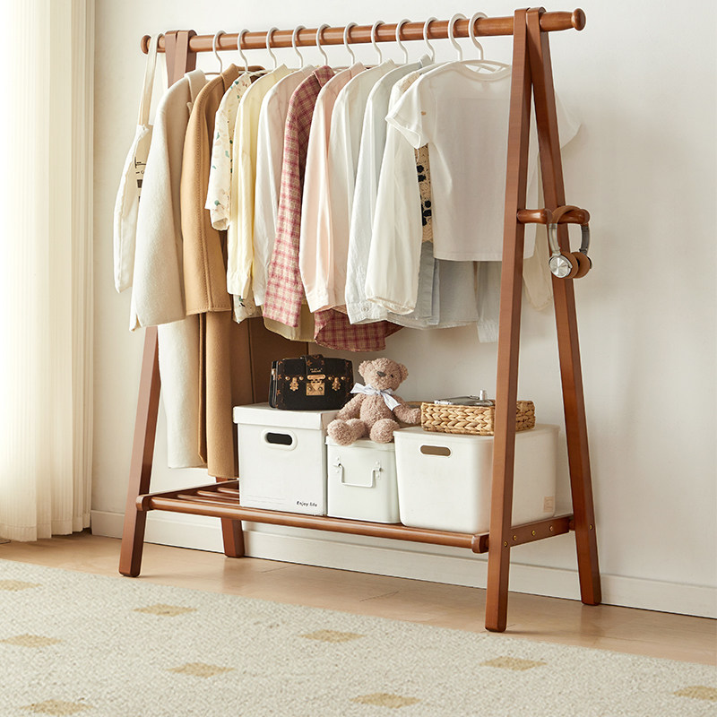 帝克森实木落地衣架卧室家用挂衣架客厅简约收纳衣帽架房间衣服架