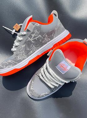 新款原创设计47大码男鞋潮流百搭灰色板鞋橙色低帮潮鞋学生帆布鞋