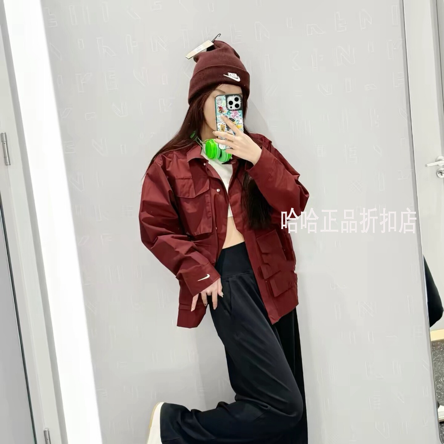 耐克 女子百搭翻领梭织多口袋工装休闲夹克运动宽松外套 HJ1008