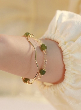 烟雨江南天然和田玉手镯ins小众设计轻奢复古高级感百搭手链