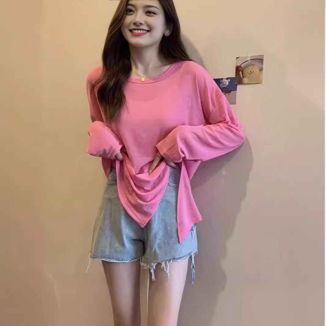 秋装女2025年新款牛油果绿长袖防晒小罩衫开叉上衣克莱因蓝上衣