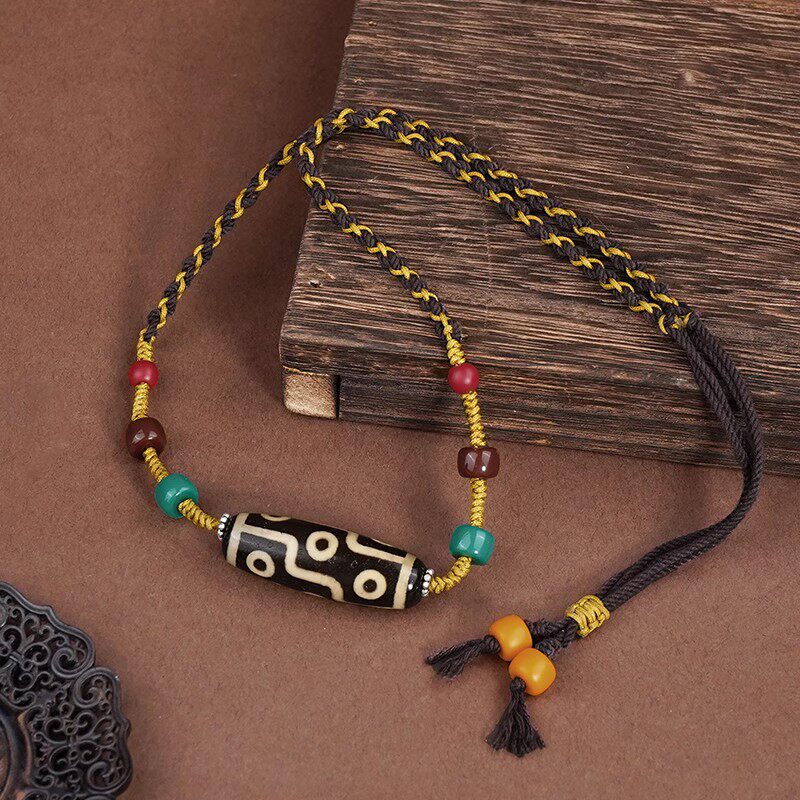 포탈라 궁 9 눈 DZI 구슬 티베트 매는 밧줄 남자와 여자의 목걸이 전송 구슬 펜던트 마노 실버 펜던트