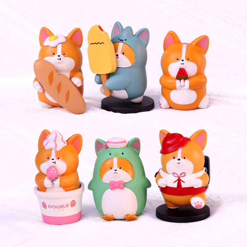 可爱黄狗手办模型蛋糕摆件卡通小狗狗公仔盲盒女孩生日礼物小礼品