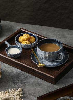 黑色咖啡杯碟套装陶瓷日式复古可拉花下午茶家用精致马克杯子