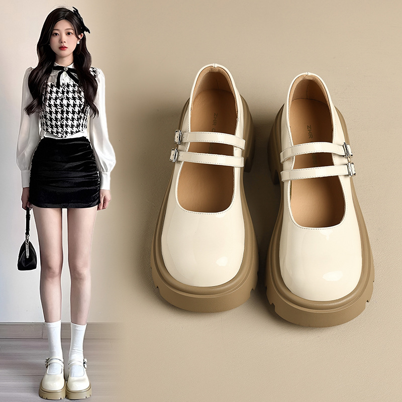ZHR则则亮面玛丽珍鞋女2025春季新款英伦风单鞋软底绑带可爱jk鞋