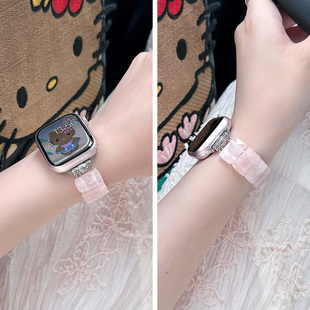 新款适用iwatchs10表带applewatchS9苹果S8手表带S7天然石手镯SE夏季iPhonewatchS6女款41mm手链式夏天手链45