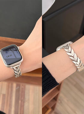 适用iwatchs11表带applewatchs10/s9苹果s8手表带se7代Se麦穗细钻iphonewatch654321金属iwatchse女款高级感