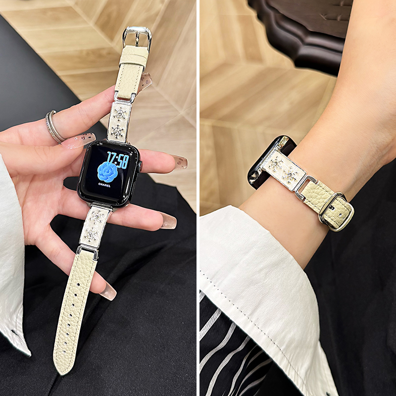 双雪花手镯拼荔枝纹皮iwatch表带