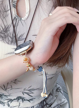 中国风适用于iwatch9表带夏季新款苹果手表s8代猫爪编绳AppleWatch手表带765可爱se小清新41mm45女款49高级s9